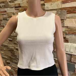 Reformation White Ribbed Sleeveless Knit Cropped Tank